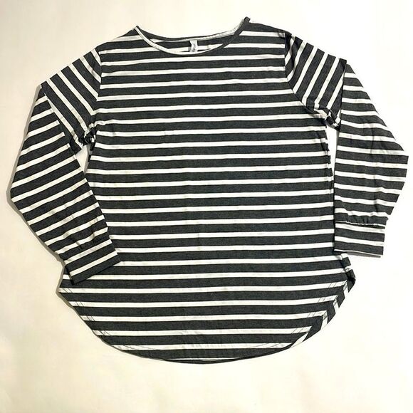 Tickled Teal Gray/White Striped Long Sleeve Tee - Picture 1 of 7